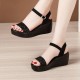 Sequin Platform Thick Bottom Strappy Women Sandals - Black image