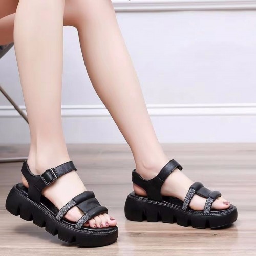 Roman Style Sequin Buckle Strappy Fish Mouth Women Sandals - Black image