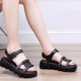 Roman Style Sequin Buckle Strappy Fish Mouth Women Sandals - Black