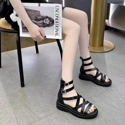 Square Heel Strappy Back Zipper Open Toe Sports Sandals - Black image
