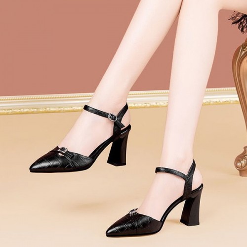 Strappy Buckle Closure Pointed Toe Party High Heel Sandals - Black image