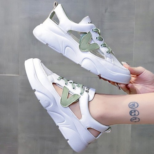 Comfortable Cross Straps Flat Lace Up Soft Sole Women Sneakers - Green image