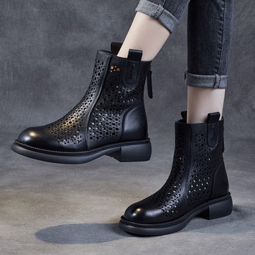 Comfortable Hollow Out Non Slip Round Head Ankle Boots - Black image