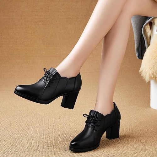 Comfortable Low Cut Rubber Soft Bottom High Heel Women Shoes - Black image