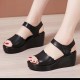 Sporty Velcro Closure Soft Sole Strappy Open Toe Wedge Sandals - Black image