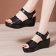 Sporty Velcro Closure Soft Sole Strappy Open Toe Wedge Sandals - Black image