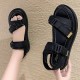 Comfortable Strappy Velcro Soft Sole Open Toe Flat Sports Sandals - Black image