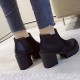 Vintage Style Waterproof Round Head Chunky Heel Short Boots - Black image