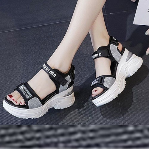 Luxury Strappy Thick Bottom Velcro Fish Mouth Sports Sandals - Grey image