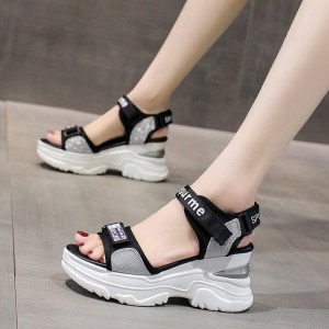 Luxury Strappy Thick Bottom Velcro Fish Mouth Sports Sandals - Grey