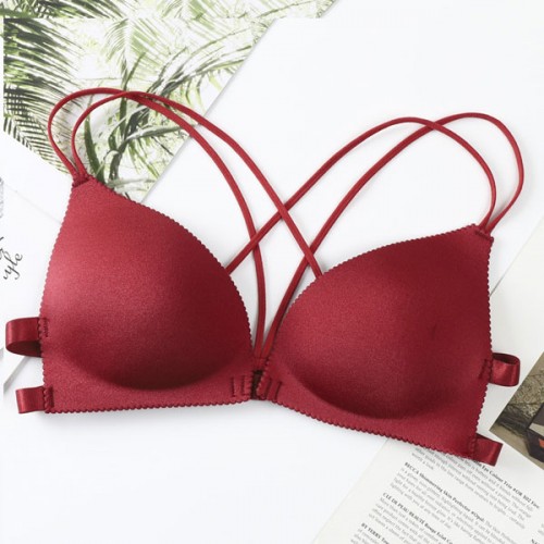 Elegant Triangle Cup Wrapped Chest Back Cross Padded Bra - Red image