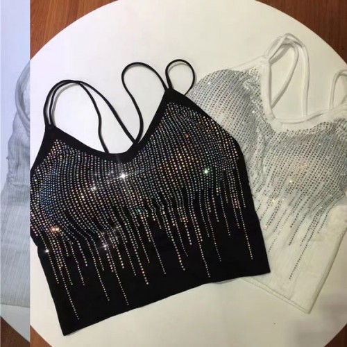 Glitter Sequin Camisole Backless Tank Top Slim Corset Bustier Bra - Black image