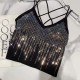 Glitter Sequin Camisole Backless Tank Top Slim Corset Bustier Bra - Black image