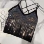 Glitter Sequin Camisole Backless Tank Top Slim Corset Bustier Bra - Black