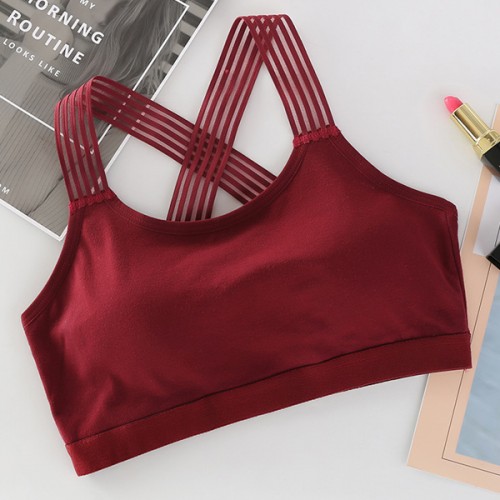 Breathable Running Gym Vest Top Cross Straps Padded Sports Bra - Red image