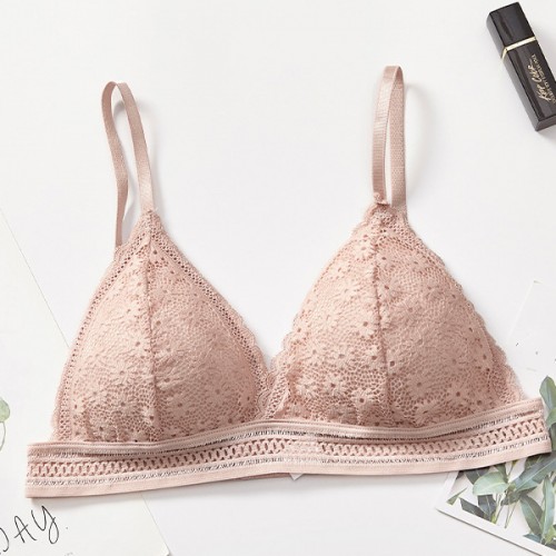 Shoulder Straps Bralette Seamless Lace Wireless Underwear Bra - Pink image