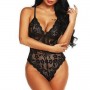 Flossy Backless Scalloped Teddy High Cut Lingerie Intimate Bodysuit - Black