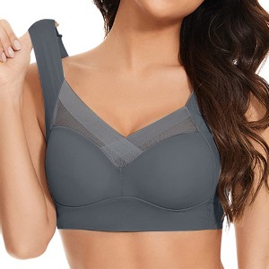 Lace Tank Top Padded Breast Gather Adjustable Women Bra - Grey