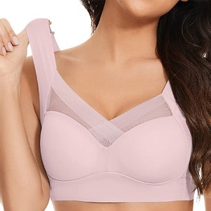 Lace Tank Top Padded Breast Gather Adjustable Women Bra - Pink