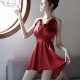 Spaghetti Straps Lace Trim V Neck Camisole Nightwear - Red image