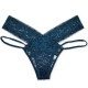 Elastic Waist T Style Lace Decor Women Panties - Blue image