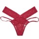 Elastic Waist T Style Lace Decor Women Panties - Red image