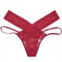 Elastic Waist T Style Lace Decor Women Panties - Red