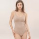 Ribbed Design Solid Color Sleeveless Women Sliming Bodysuit - Cream image
