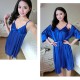 Half Sleeve Knotted Midi Skirt V Neck Lace Sling Nightwear - Blue image