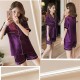 Solid Color Lapel Collar Cardigan Short Sleeve Nightwear Set - Purple image