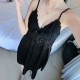 Leisure Style Lace Stripy Sleeveless Plunge Neck Skirted Nightwear - Black image