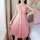 Leisure Style Lace Stripy Sleeveless Plunge Neck Skirted Nightwear - Pink image