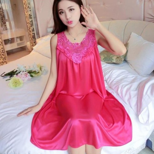 Luxury Camisole Shiny Lace Silky Swing Skirt Nightdress - Deep Pink image