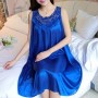 Luxury Camisole Shiny Lace Silky Swing Skirt Nightdress - Blue