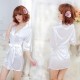 Shiny Nightgown's Knot Waist Bathrobe Women Nightwear - White image