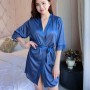 Shiny Nightgown's Knot Waist Bathrobe Women Nightwear - Blue