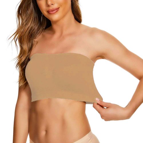 Strapless Mesh Bandeau Tube Top Non Padded Women Bra - Cream image