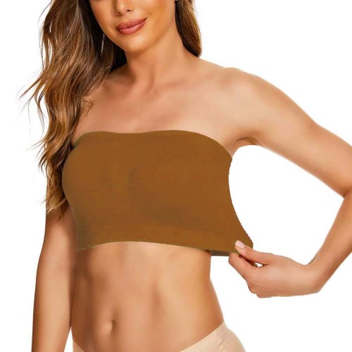 Strapless Mesh Bandeau Tube Top Non Padded Women Bra - Brown image