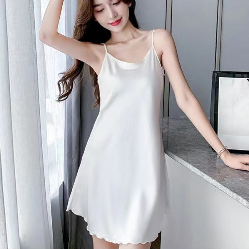 Comfortable Uniform Slim Silk Solid Color Women Nightwear - White image