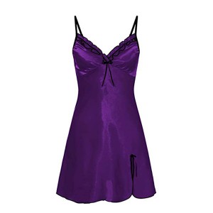 Solid Color Nightgown Sleeveless Shoulder Strap Nightwear - Purple