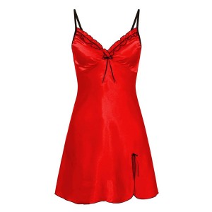 Solid Color Nightgown Sleeveless Shoulder Strap Nightwear - Red