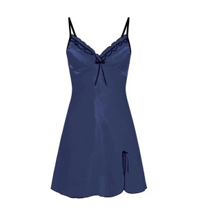 Solid Color Nightgown Sleeveless Shoulder Strap Nightwear - Blue