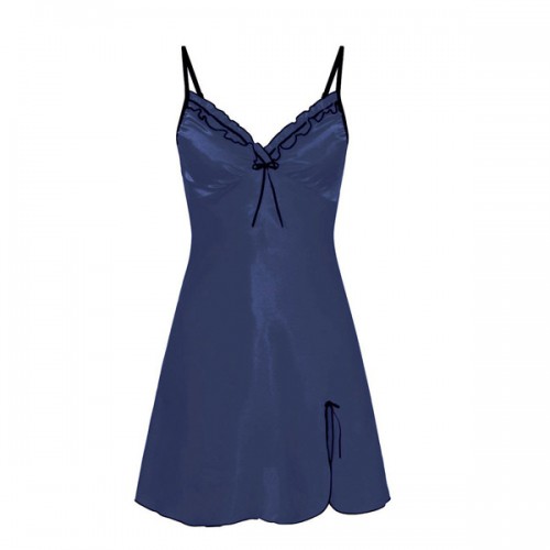 Solid Color Nightgown Sleeveless Shoulder Strap Nightwear - Blue image