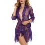 Luxury Mesh Cardigan Nightgown Baby Doll Nightwear - Purple