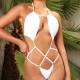 Strappy Halter Swimsuit Backless Beach Bikini Bodysuit - White image