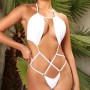 Strappy Halter Swimsuit Backless Beach Bikini Bodysuit - White