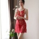 Comfort See Through Detail Lace Design Sleeveless Nightwear - Red image