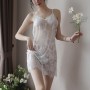 Comfort See Through Detail Lace Design Sleeveless Nightwear - White