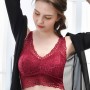 Comfort Lace Crop Top Padded Tank Top V Neck Bustier Bra - Red