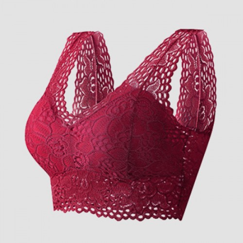 Buy Comfort Lace Crop Top Padded Tank Top V Neck Bustier Bra - Red